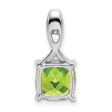 14k White Gold Pendant with Cushion Cut Peridot and Diamond Accented Bail, Twisted Setting