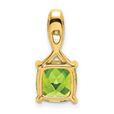 14k Yellow Gold Pendant with Cushion Cut Peridot, Diamond Accents, Twisted Bail Design