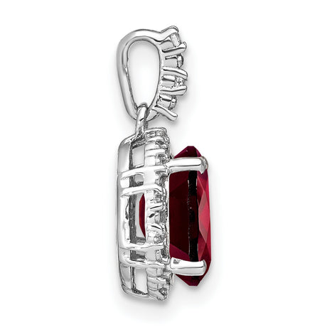 14k White Gold Garnet Pendant with Diamond Halo, Oval January Birthstone Necklace for Women