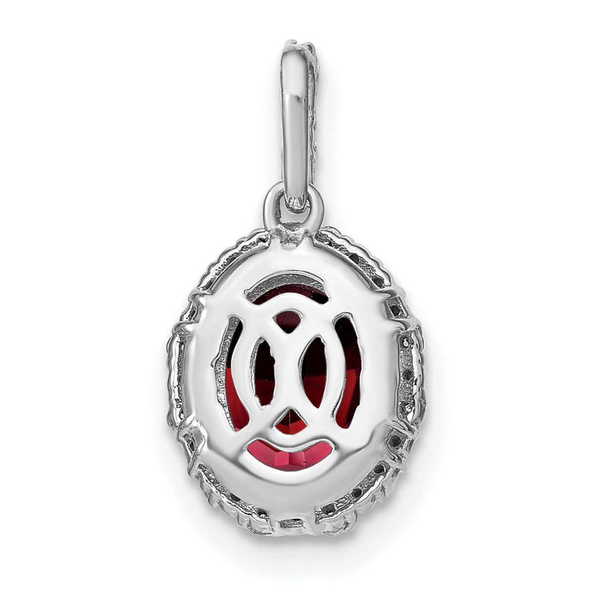 14k White Gold Garnet Pendant with Diamond Halo, Oval January Birthstone Necklace for Women
