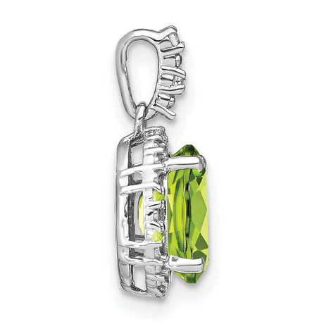 14k White Gold Peridot Pendant with Diamond Accents, Oval Halo Design
