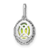 14k White Gold Peridot Pendant with Diamond Accents, Oval Halo Design