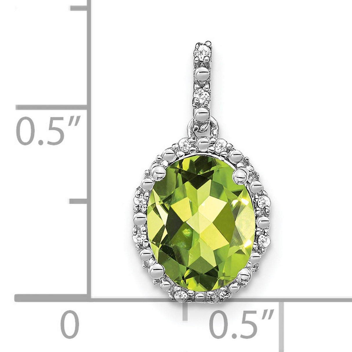 14k White Gold Peridot Pendant with Diamond Accents, Oval Halo Design