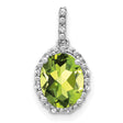 14k White Gold Peridot Pendant with Diamond Accents, Oval Halo Design