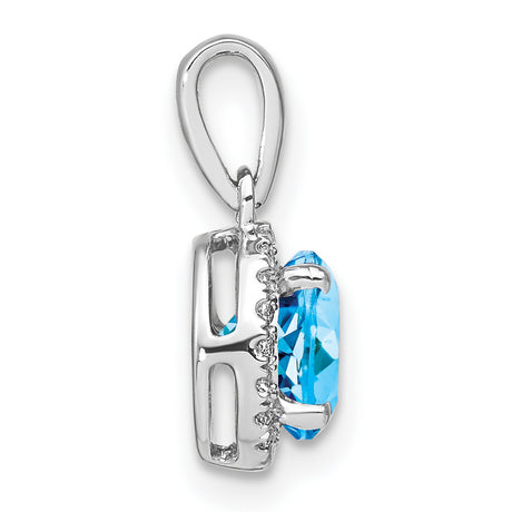 14k White Gold Pendant with Swiss Blue Topaz and Diamond Halo for Women