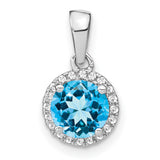 14k White Gold Pendant with Swiss Blue Topaz and Diamond Halo for Women
