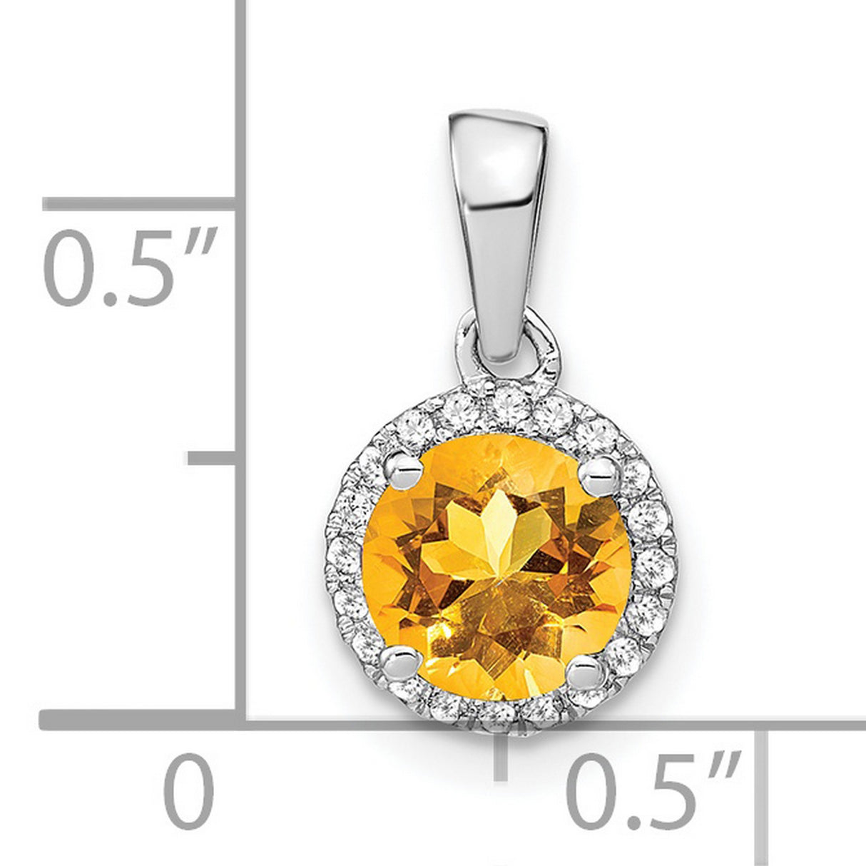 14k White Gold Pendant with Citrine Center and Diamond Halo, Classic Charm Design for Women