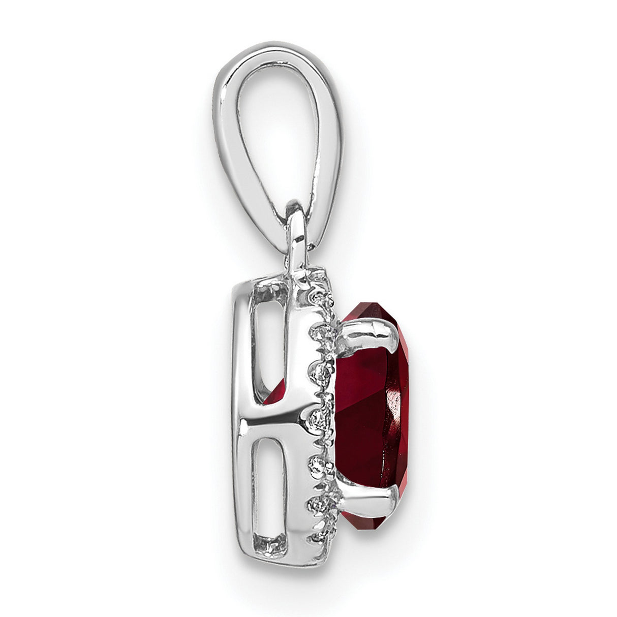 14k White Gold Pendant with Round Garnet and Diamond Halo, Classic Birthstone Jewelry for Women