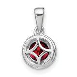 14k White Gold Pendant with Round Garnet and Diamond Halo, Classic Birthstone Jewelry for Women