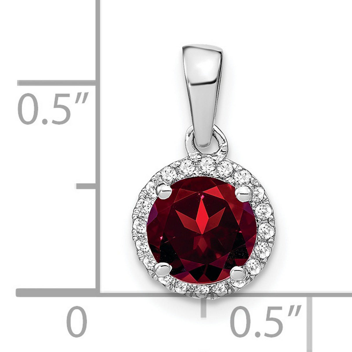 14k White Gold Pendant with Round Garnet and Diamond Halo, Classic Birthstone Jewelry for Women