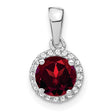 14k White Gold Pendant with Round Garnet and Diamond Halo, Classic Birthstone Jewelry for Women