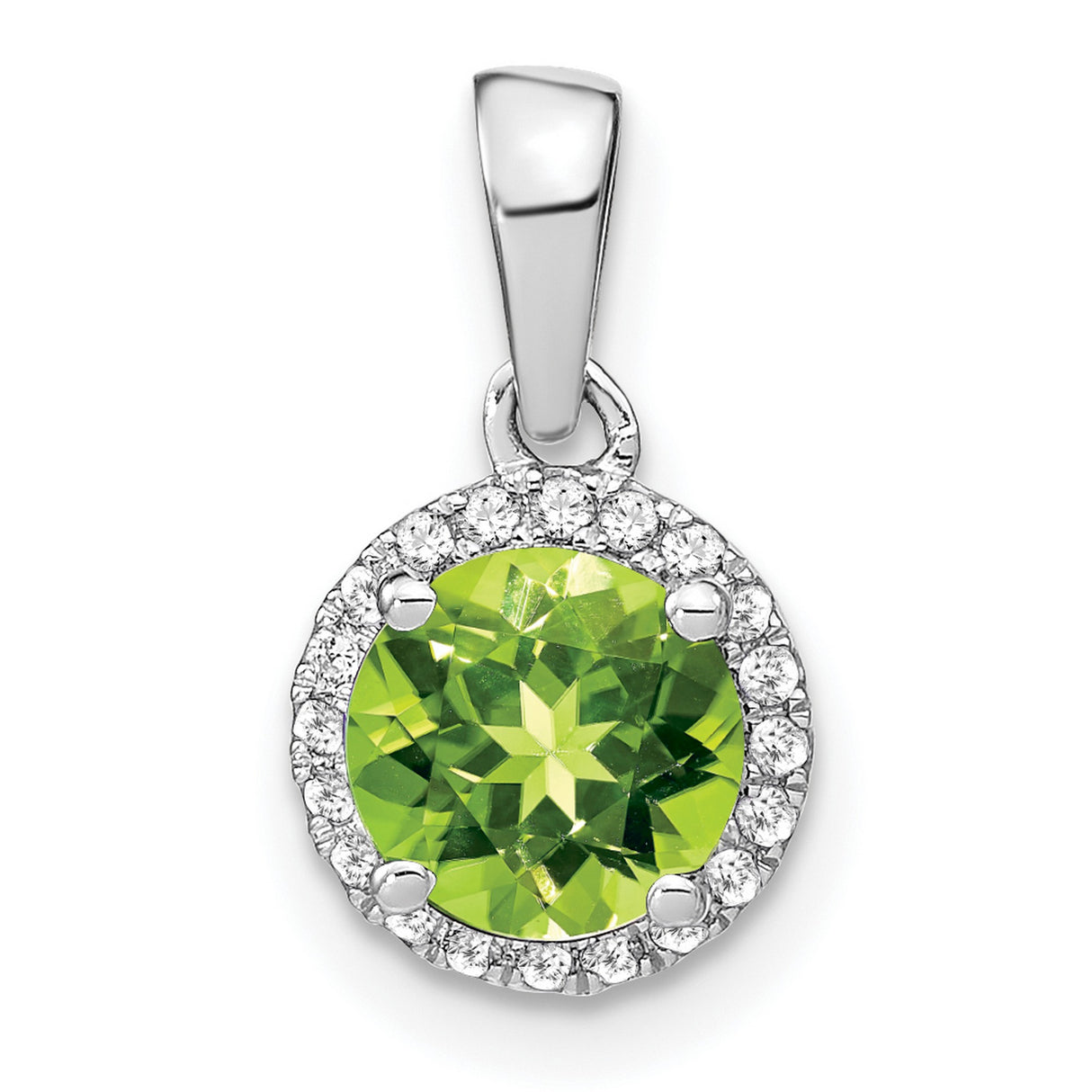 14k White Gold Pendant with Peridot and Diamond Accents, Halo Style Jewelry for Women