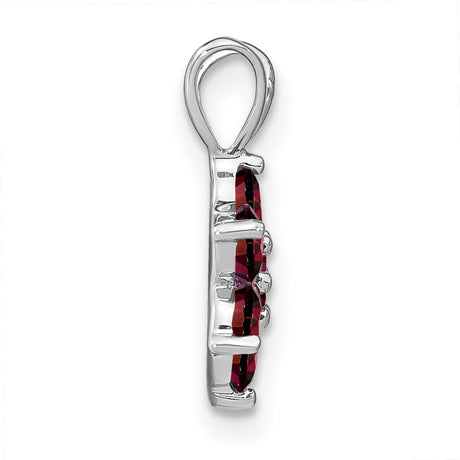 14k White Gold Floral Pendant with Garnet Gemstones, Flower Shape Charm for Women