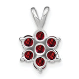 14k White Gold Floral Pendant with Garnet Gemstones, Flower Shape Charm for Women