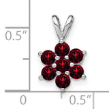14k White Gold Floral Pendant with Garnet Gemstones, Flower Shape Charm for Women