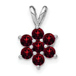 14k White Gold Floral Pendant with Garnet Gemstones, Flower Shape Charm for Women