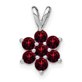 14k White Gold Floral Pendant with Garnet Gemstones, Flower Shape Charm for Women