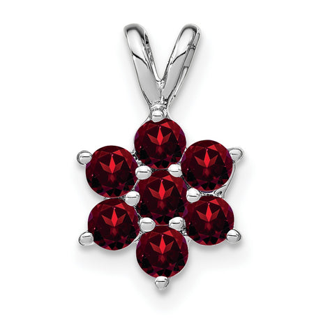 14k White Gold Floral Pendant with Garnet Gemstones, Flower Shape Charm for Women