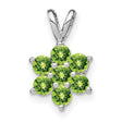 14k White Gold Flower Pendant with Green Peridot Gemstones, Floral Design Charm