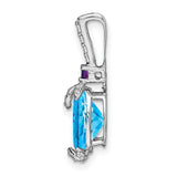 14k White Gold Pendant with Swiss Blue Topaz, Amethyst Accent, and Diamond-Like Stones