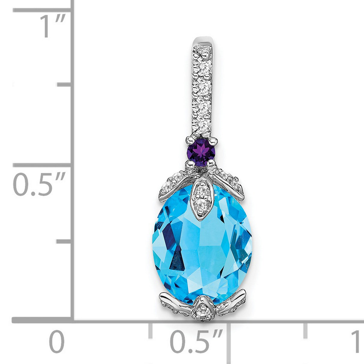 14k White Gold Pendant with Swiss Blue Topaz, Amethyst Accent, and Diamond-Like Stones