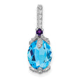 14k White Gold Pendant with Swiss Blue Topaz, Amethyst Accent, and Diamond-Like Stones