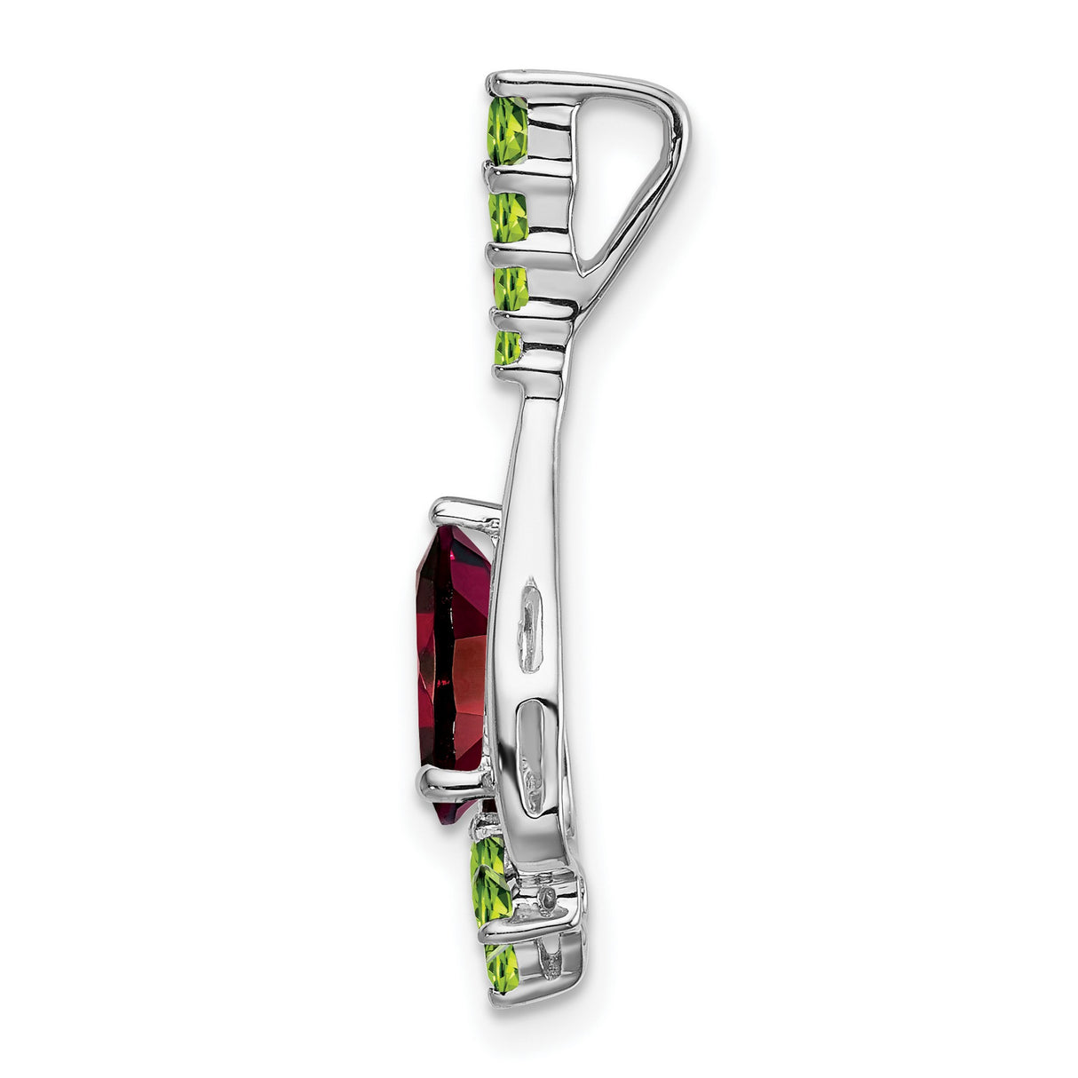 14k White Gold Teardrop Pendant with Marquise Garnet and Peridot Accents