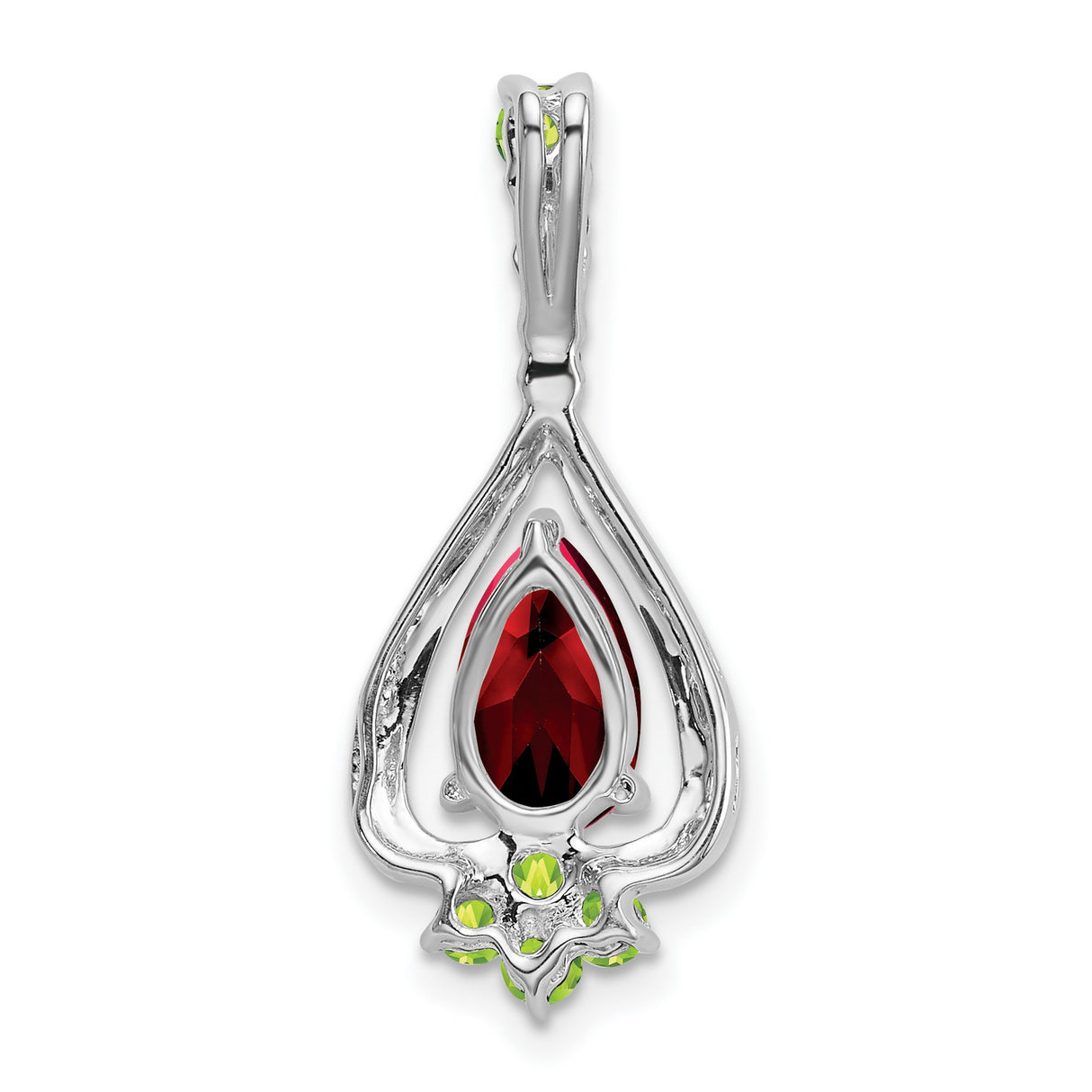 14k White Gold Teardrop Pendant with Marquise Garnet and Peridot Accents