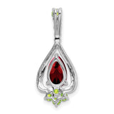 14k White Gold Teardrop Pendant with Marquise Garnet and Peridot Accents