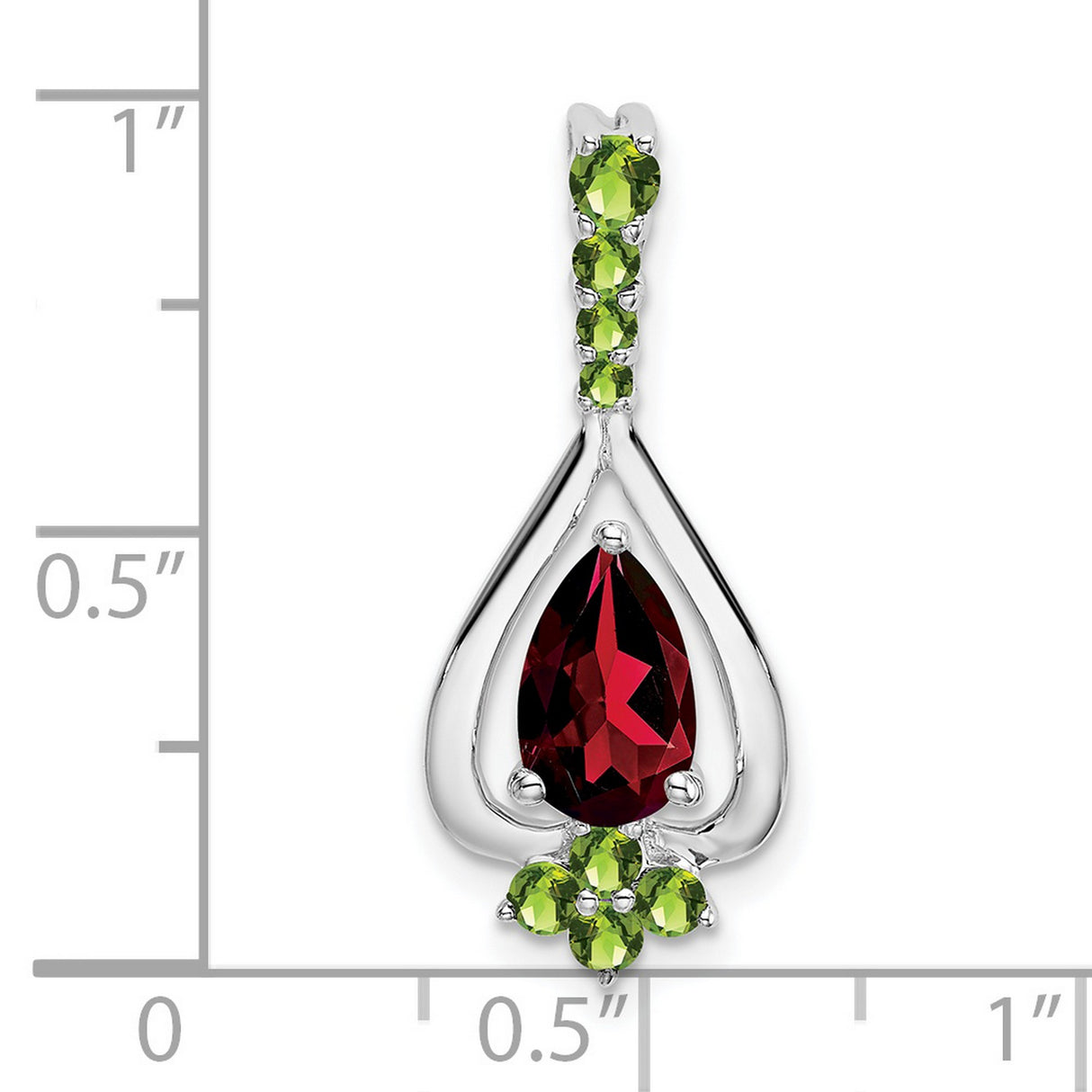 14k White Gold Teardrop Pendant with Marquise Garnet and Peridot Accents