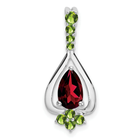 14k White Gold Teardrop Pendant with Marquise Garnet and Peridot Accents