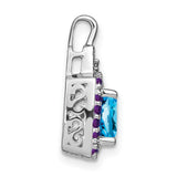Blue Topaz Amethyst Diamond Charm Pendant in Real 14k White Gold