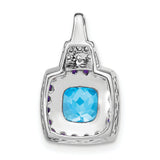 Blue Topaz Amethyst Diamond Charm Pendant in Real 14k White Gold