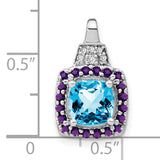 Blue Topaz Amethyst Diamond Charm Pendant in Real 14k White Gold