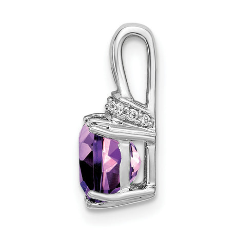 14k White Gold Amethyst Pendant with Diamond Accents, Cushion Cut February Birthstone