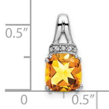 14k White Gold Pendant with Cushion Cut Citrine and Diamond Accents, Modern Design