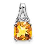 14k White Gold Pendant with Cushion Cut Citrine and Diamond Accents, Modern Design