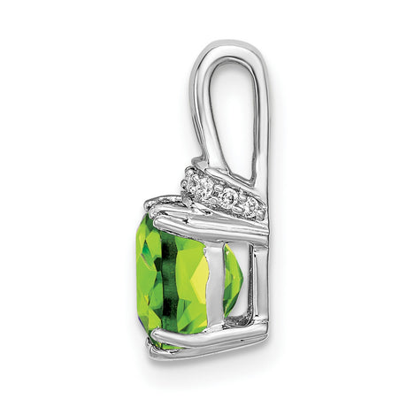 14k White Gold Pendant with Cushion Cut Peridot and Diamond Accented Bail