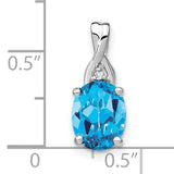 14k White Gold Pendant with Swiss Blue Topaz and Diamond, Twisted Bail Design