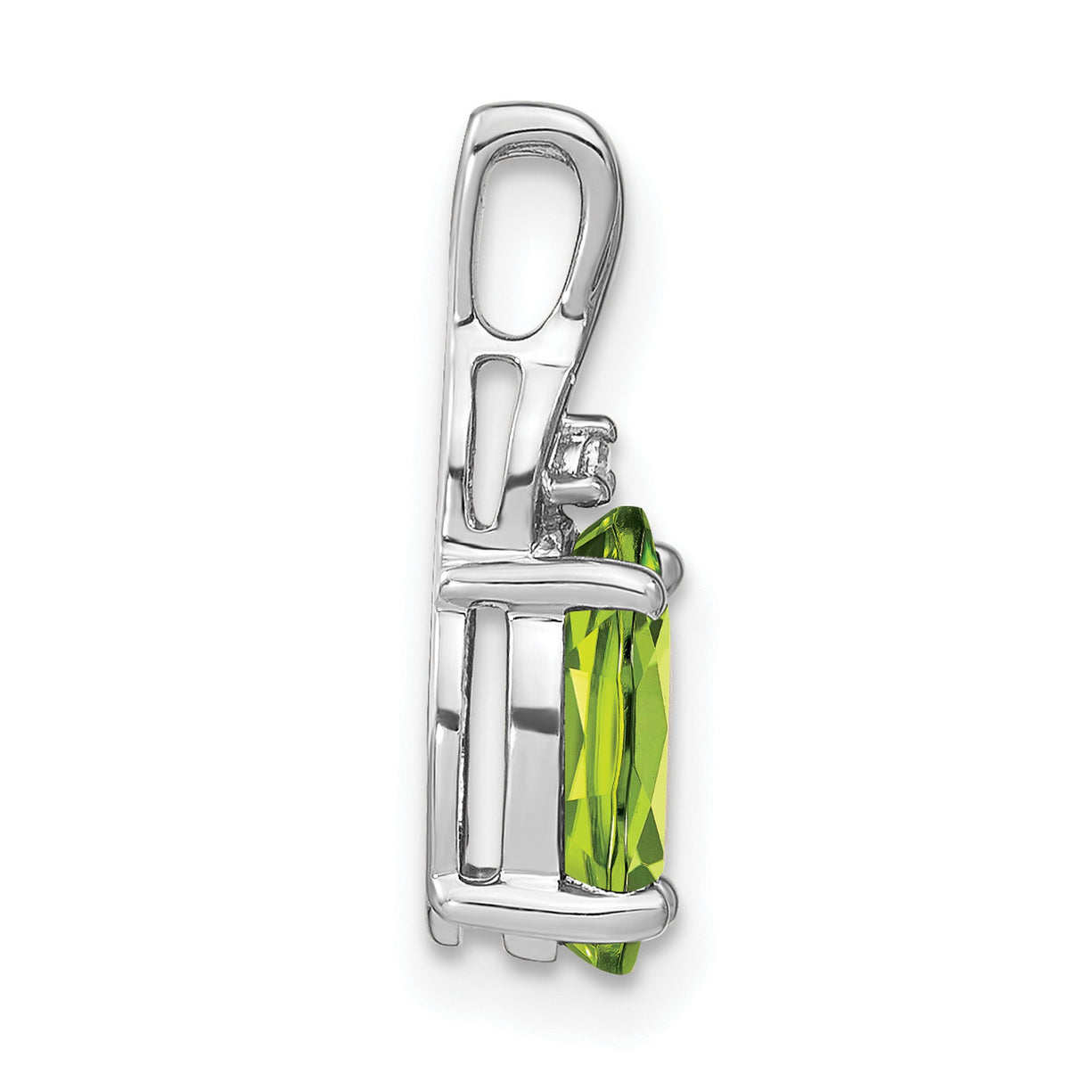 14k White Gold Peridot Pendant with Diamond Accent, Twisted Bale Design for Women