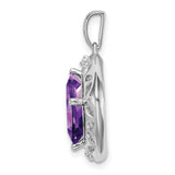 Amethyst and Diamond Charm Pendant in Real 925 Sterling Silver
