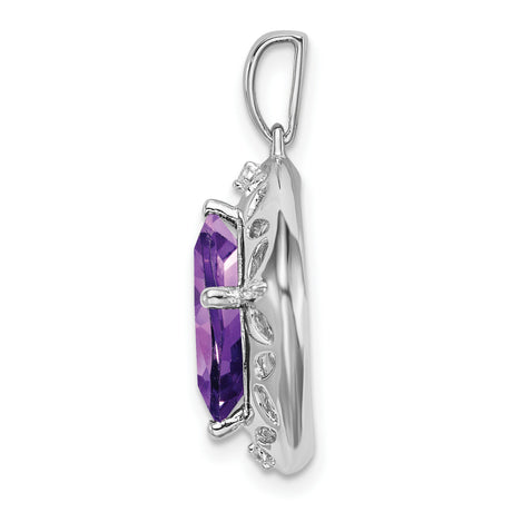 Amethyst and Diamond Charm Pendant in Real 925 Sterling Silver