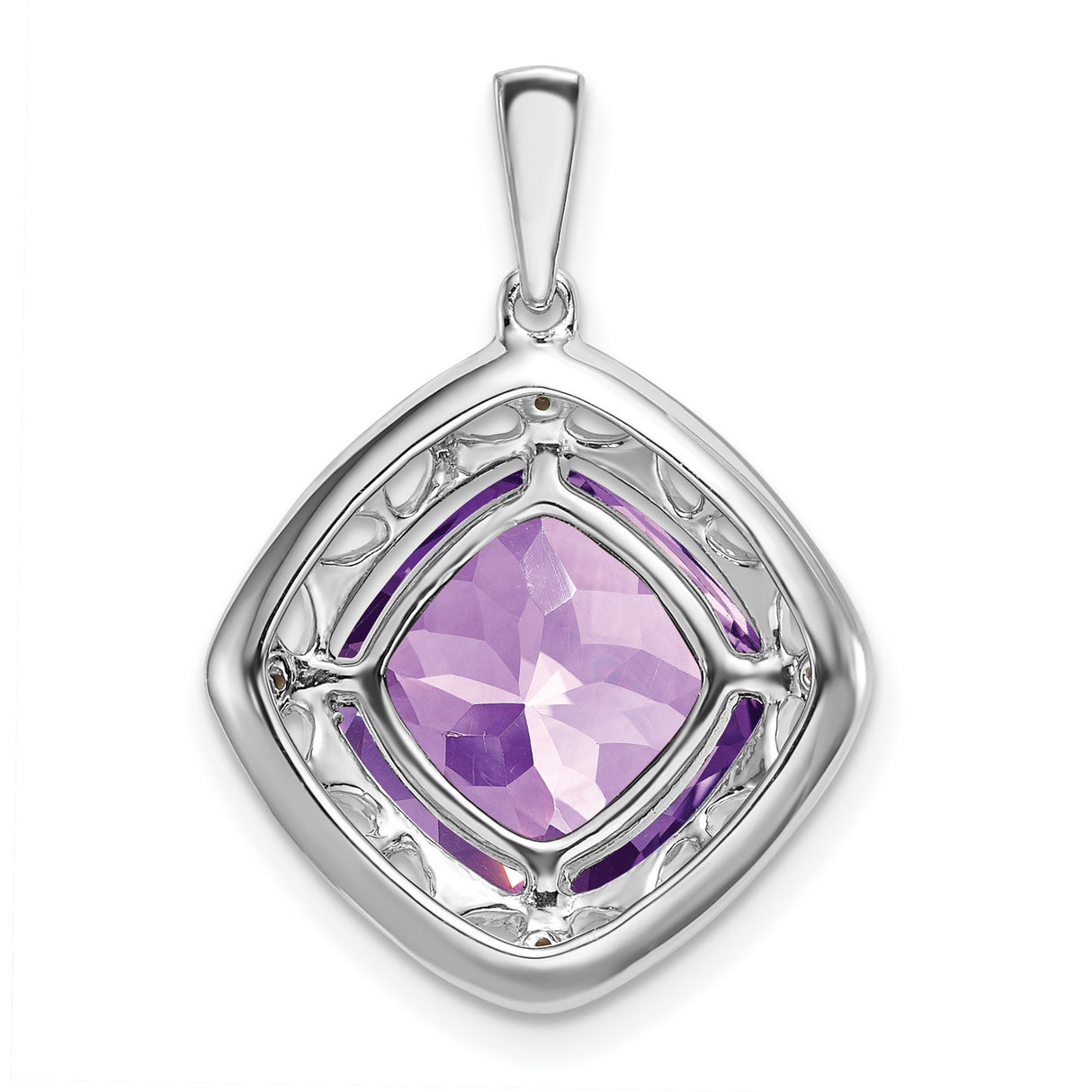 Amethyst and Diamond Charm Pendant in Real 925 Sterling Silver
