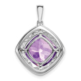 Amethyst and Diamond Charm Pendant in Real 925 Sterling Silver