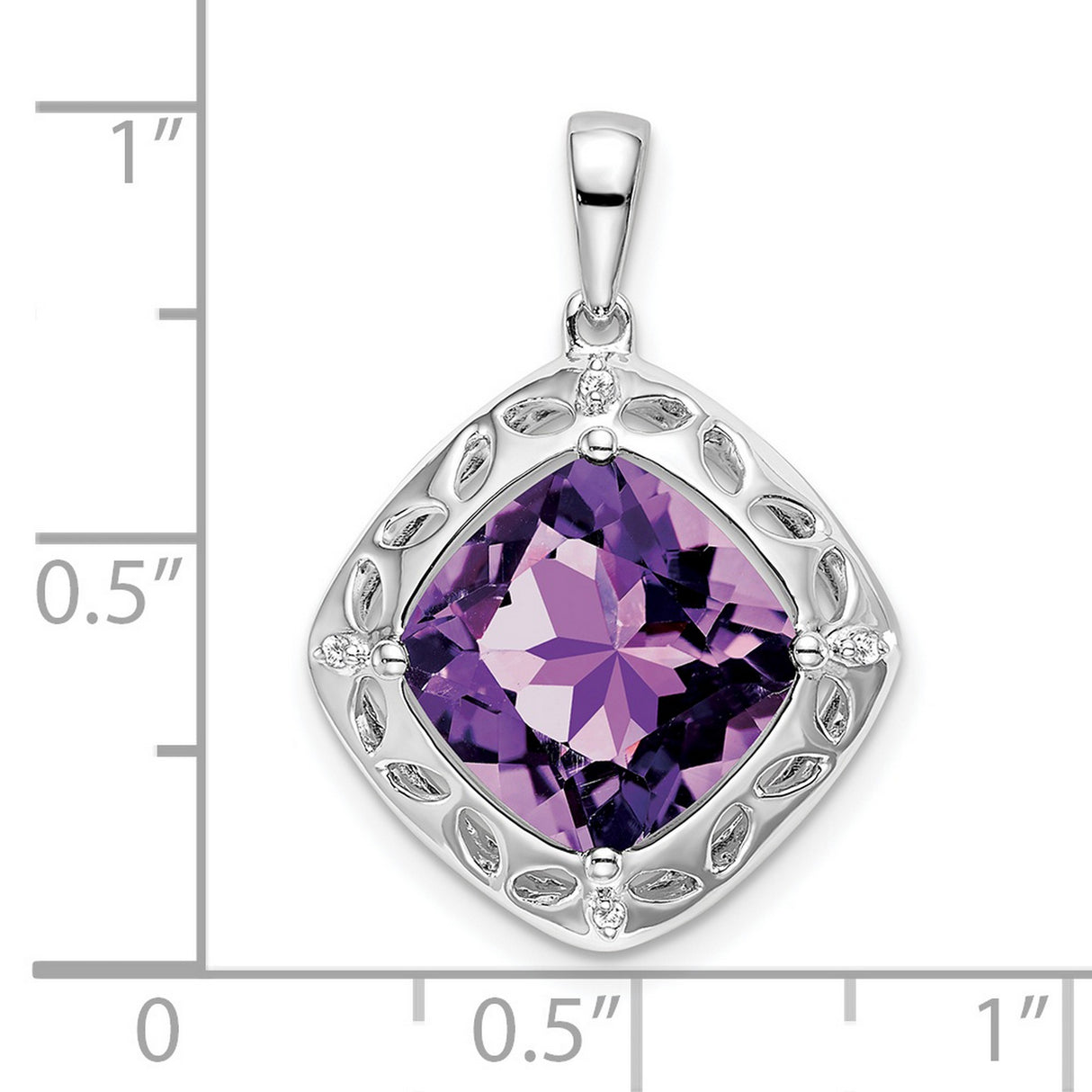 Amethyst and Diamond Charm Pendant in Real 925 Sterling Silver