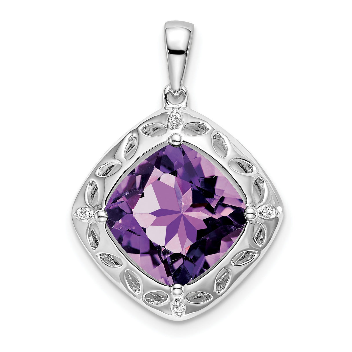 Amethyst and Diamond Charm Pendant in Real 925 Sterling Silver