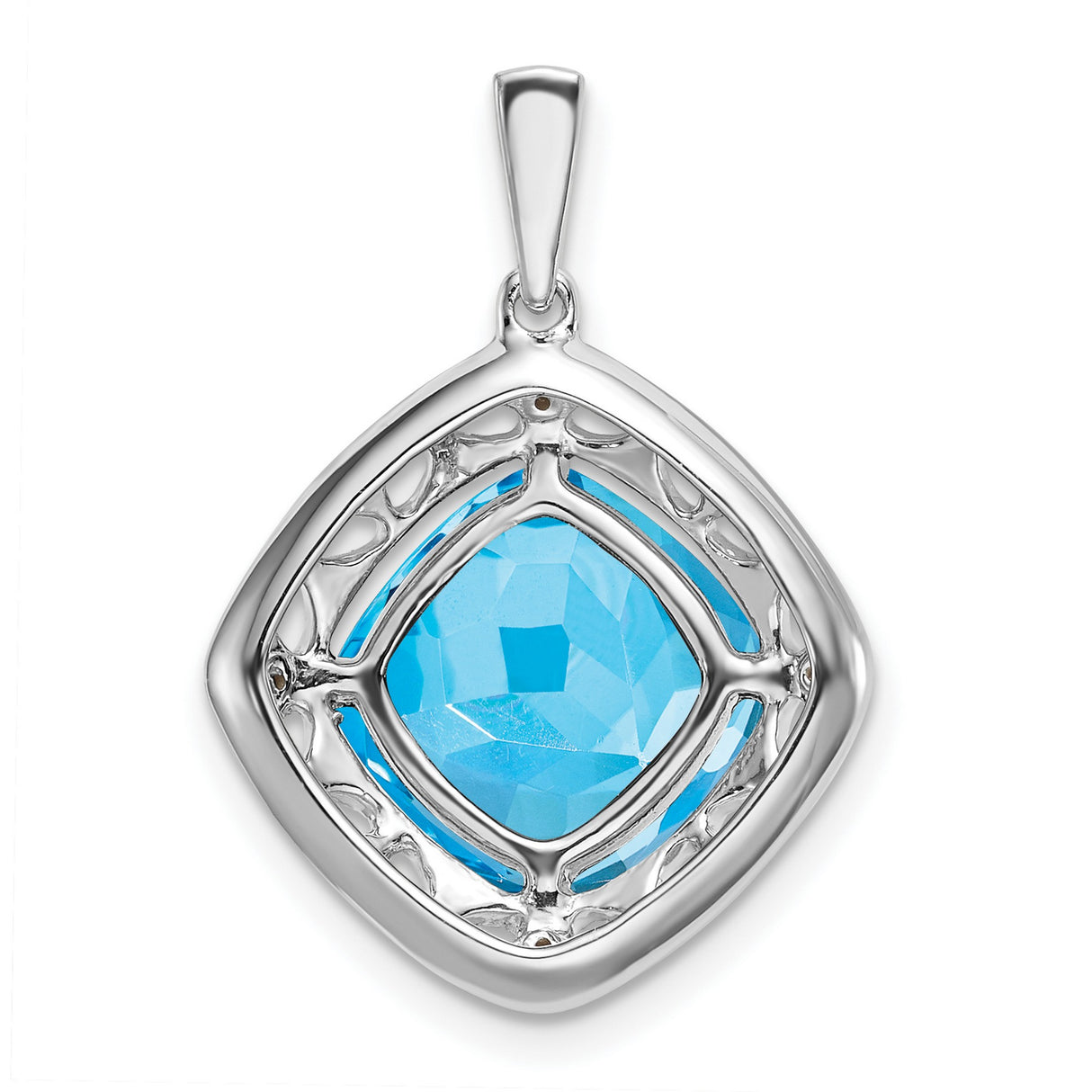 Sterling Silver Pendant with Swiss Blue Topaz and Diamond, Leaf Motif, Botanical Design for Women