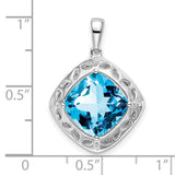 Sterling Silver Pendant with Swiss Blue Topaz and Diamond, Leaf Motif, Botanical Design for Women