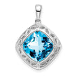 Sterling Silver Pendant with Swiss Blue Topaz and Diamond, Leaf Motif, Botanical Design for Women