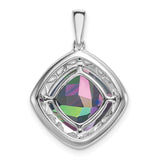 Sterling Silver Pendant with Cushion Cut Mystic Fire Topaz and Diamond, Leaf Design